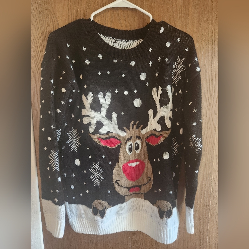 Reindeer Pattern Black and White Sweater